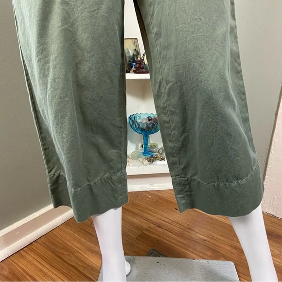 Talbots Pull On Wide Leg Crops Cotton Linen Sage Green Cropped Pants M Petite - Picture 8 of 14